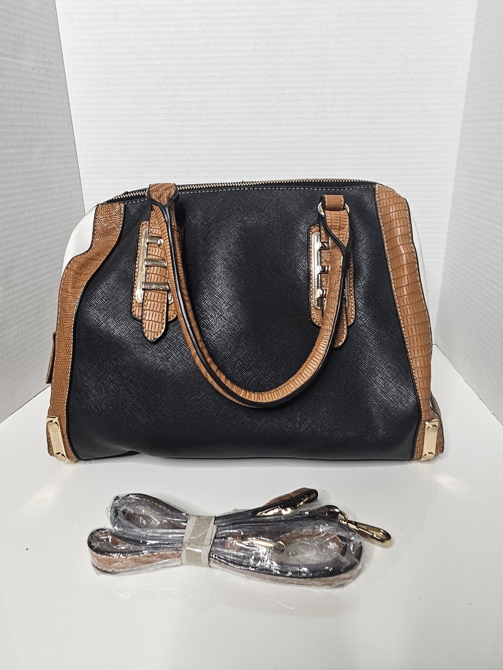 Structured Black and Tan Women's Satchel